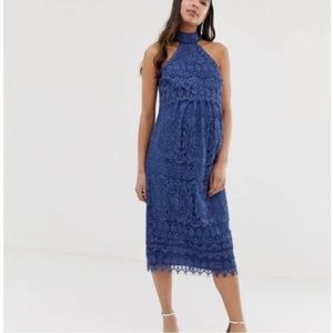 NWT ASOS Maternity Blue Lace Halter Midi Dress